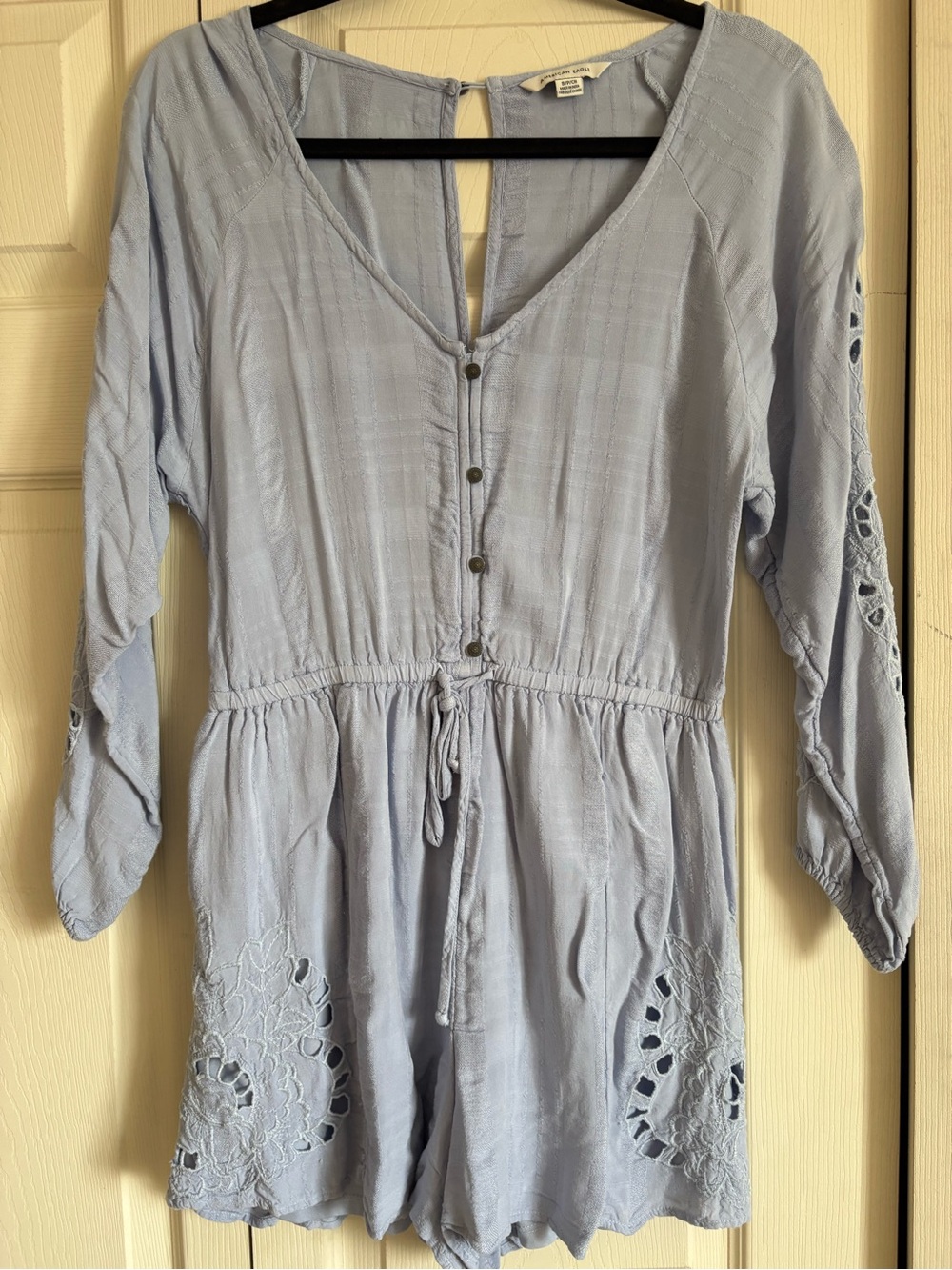 Light Blue V-Neck Lace Detail Romper